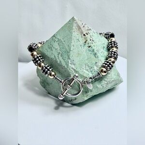 RARE Vintage ZINA Sterling Silver w/14K Beaded Caviar Designed Signed Bracelet